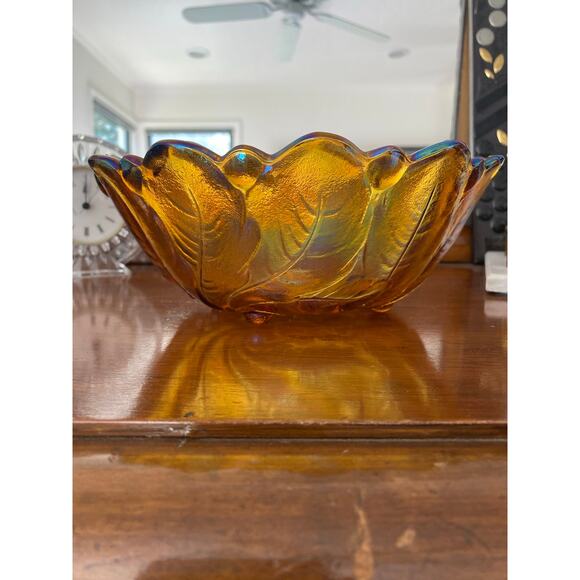 Vintage Carnival Glass Bowl Marigold Amber Iridescent Indiana Glass Collectors - Picture 6 of 10